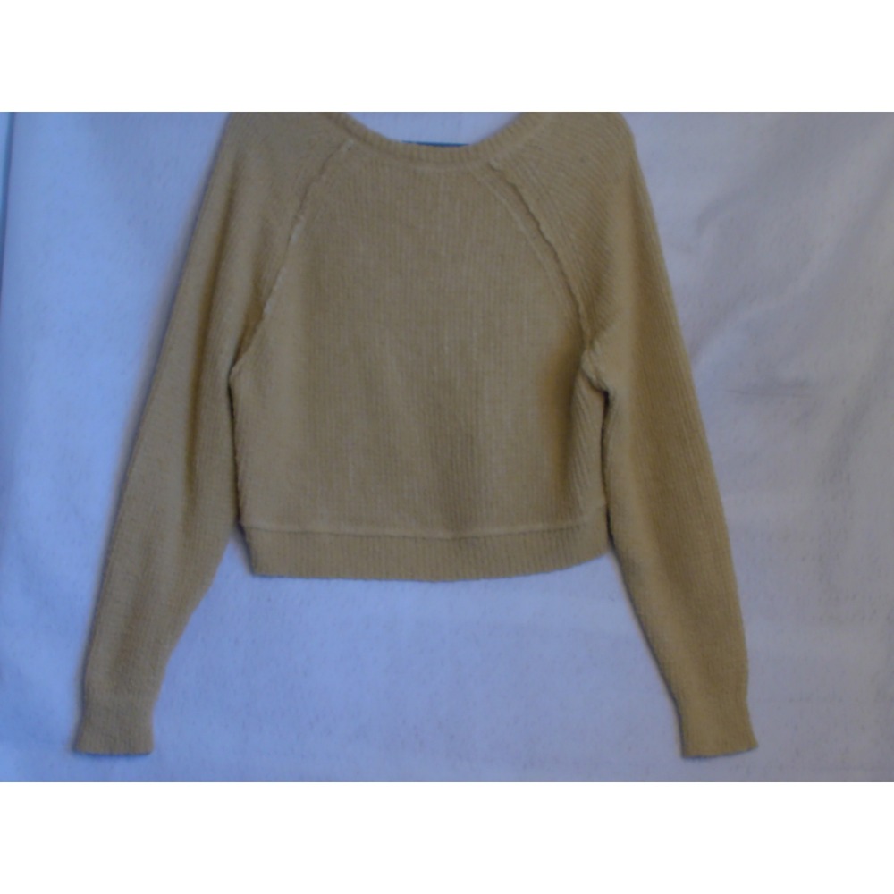 Free People Mustard Yellow V-Neck Knit Cropped Sweater XS‎ OB841249 - Picture 3 of 8